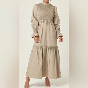 ZAHRAA Beige Long Sleeve Modest Dress. Size S